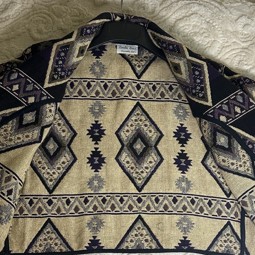 Vintage Linda Leez Wearable Art southwestern Patterned Jacket Sz L - Picture 11 of 15